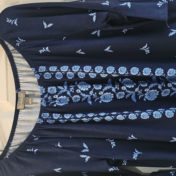 NWT Style & Co. Petite Printed Ruffled Top Scoop Neck 3/4 Sleeved Large Blue PL - Picture 5 of 9